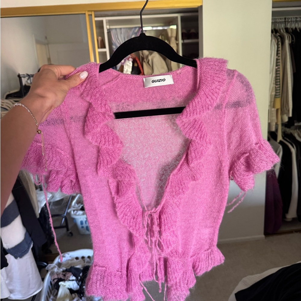 GUIZIO Pink Ruffle Knit Cardigan - Picture 3 of 4